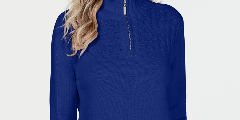 Karen Scott Women's Cotton Mock Neck Pullover Blue Size Petite Small