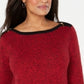 Karen Scott Women's Cotton Contrast-Trim Sweater  Bright Red Size X-Small