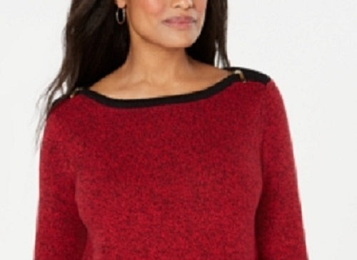 Karen Scott Women's Cotton Contrast-Trim Sweater  Bright Red Size X-Small