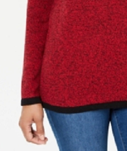 Karen Scott Women's Cotton Contrast-Trim Sweater  Bright Red Size X-Small