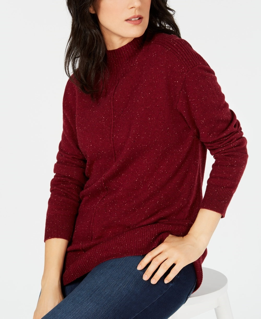 Karen Scott Women's Mock Neck Shimmer Sweater Red Size Small