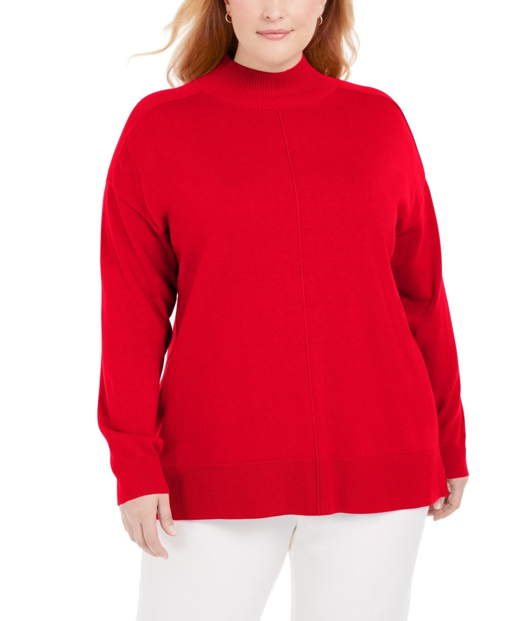 Karen Scott Women's Plus Size Cotton Mock-Neck Sweater Red Size 2X