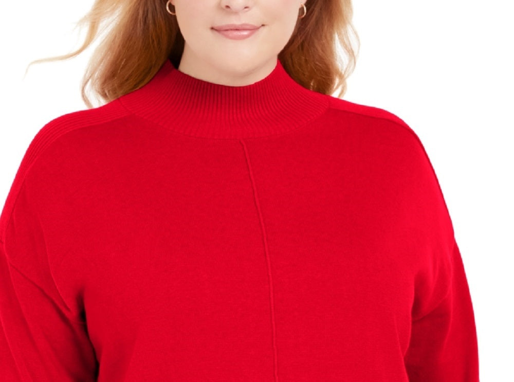 Karen Scott Women's Plus Size Cotton Mock-Neck Sweater Red Size 2X