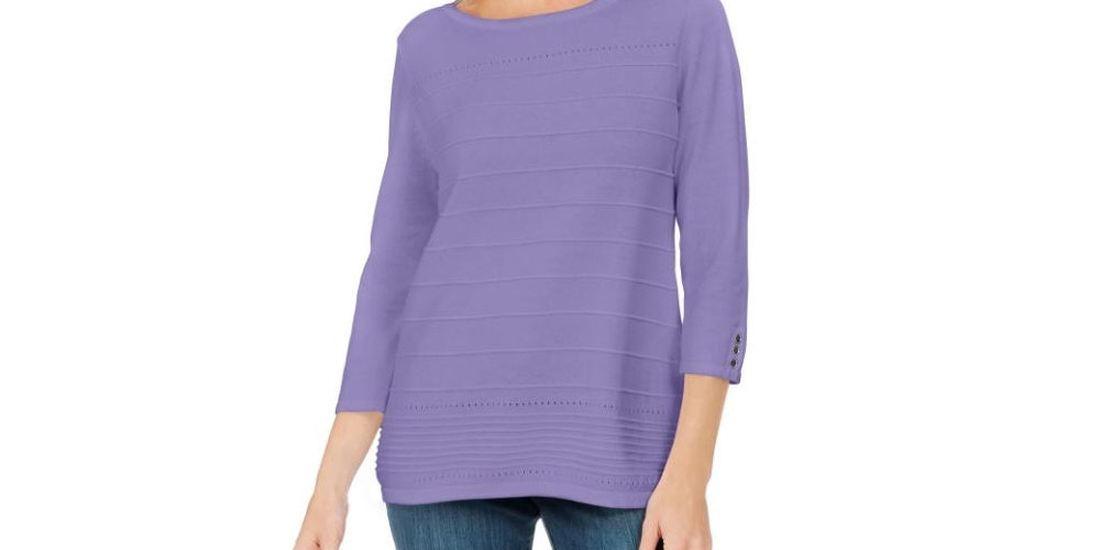 Karen Scott Women's Ribbed 3/4 Sleeve Sweater Purple Size Large