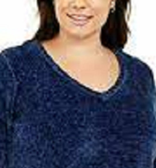 Karen Scott Women's Plus Size V-Neck Chenille Sweater Dark Blue Size 2X