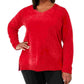 Karen Scott Women's Plus Chenille Pullover V Neck Sweater Red Size 1X
