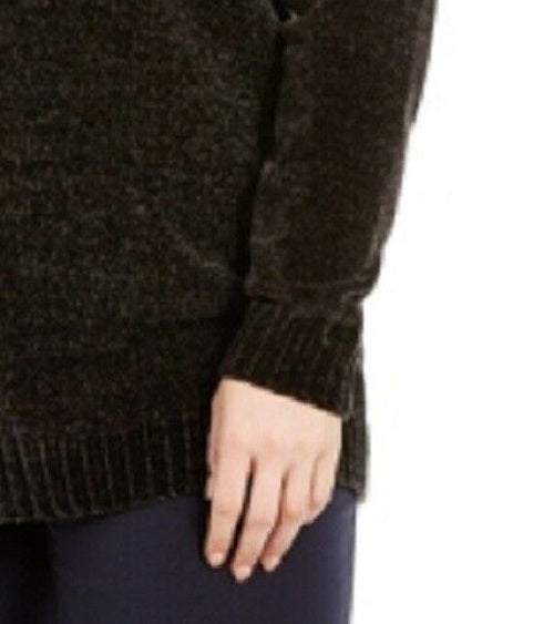 Karen Scott Women's Plus Size Chenille Split Neck Pullover Black Size 3X