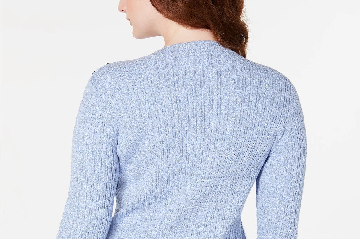 Karen Scott Women's Cotton Baby Cable Knit Sweater Blue Size Large