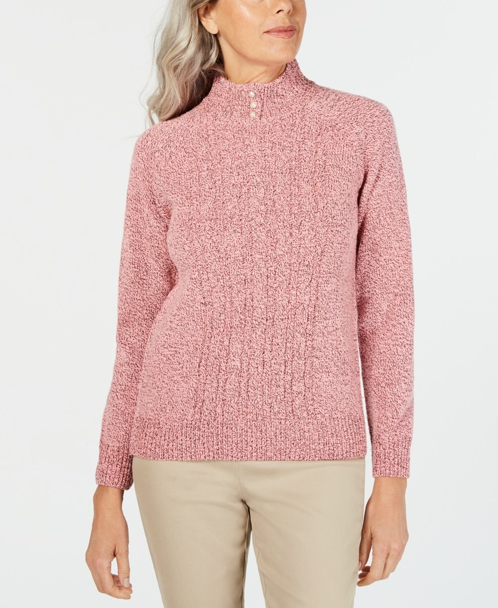 Karen Scott Women's Petite Mock-Neck Cable-Knit Sweater Pink Size Petite Large