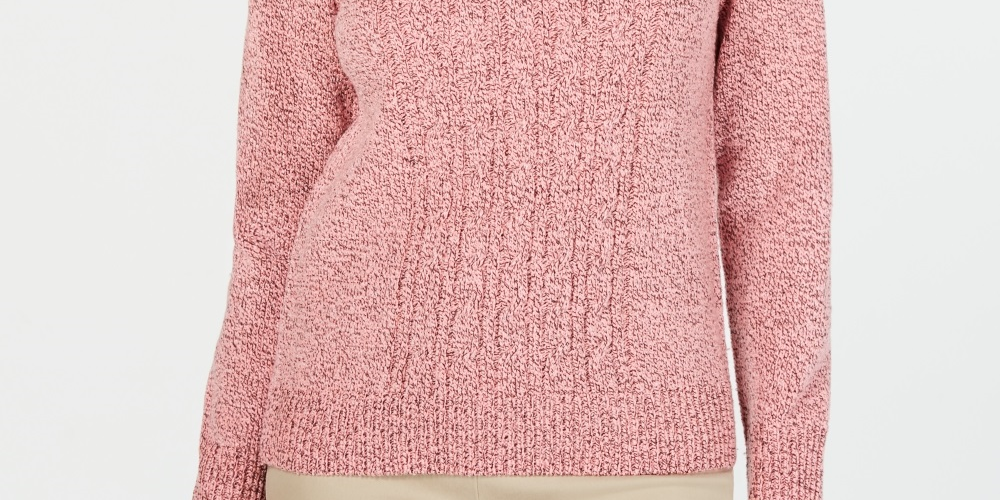 Karen Scott Women's Petite Mock-Neck Cable-Knit Sweater Pink Size Petite Small-Medium