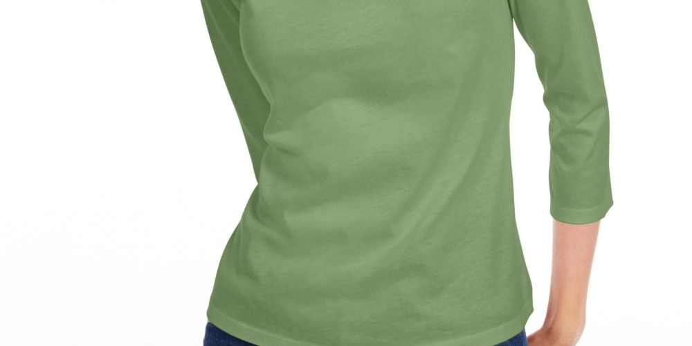 Maison Jules Women's 3/4 Sleeve Solid T Shirt Green Size Medium