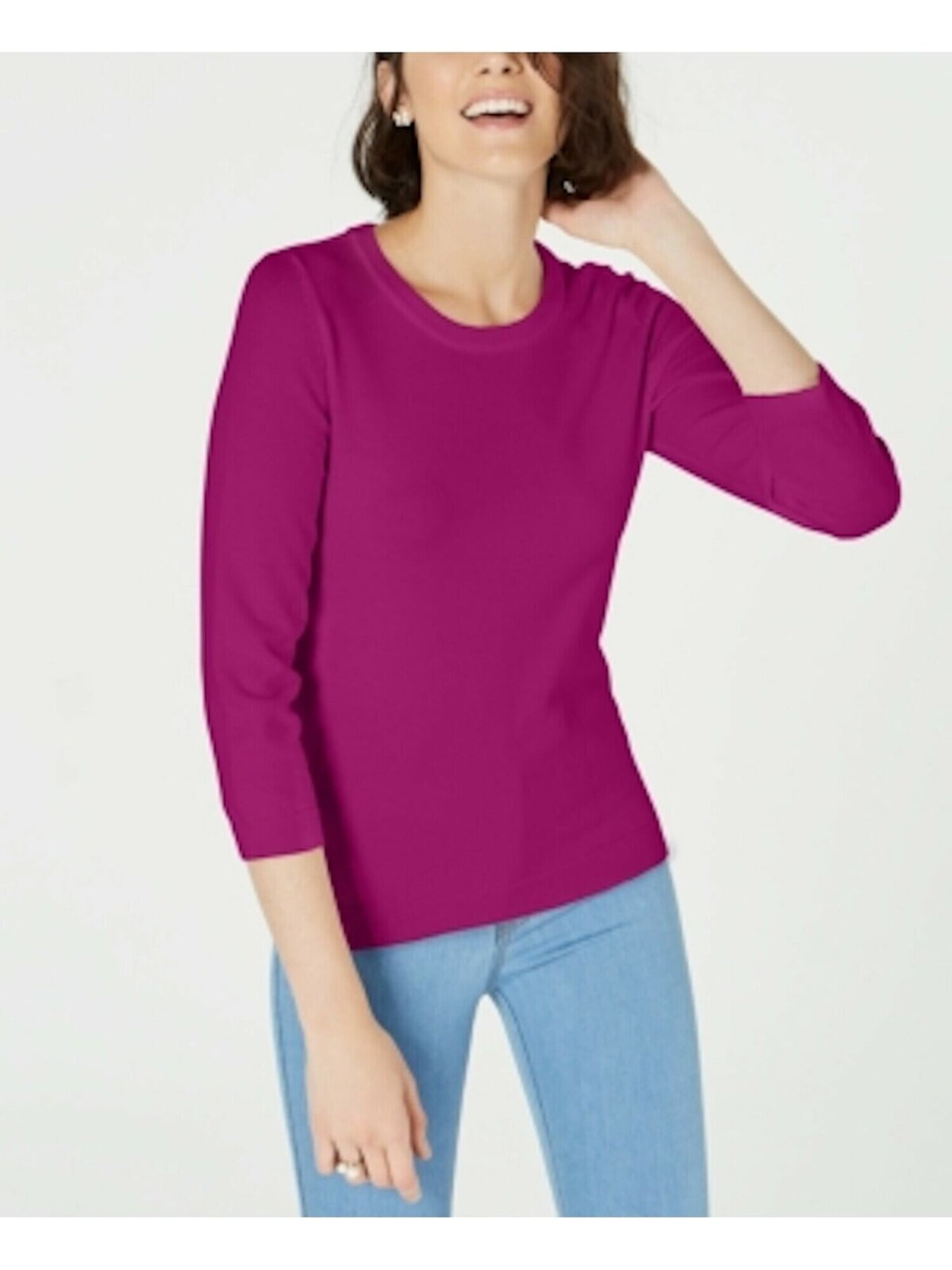 Maison Jules Women's 3/4 Sleeve Solid T-Shirt Pink Size Large