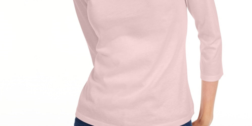 Maison Jules Women's 3/4 Sleeve Solid T-Shirt Pink Size Small