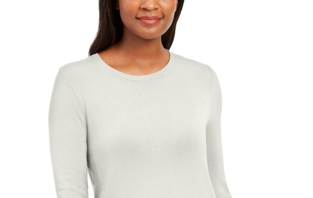 JM Collection Women's Button Cuff Crewneck Sweater White Size Large
