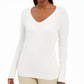 JM Collection Women's Embellished-Sleeve V-Neck Sweater Natural Size Large