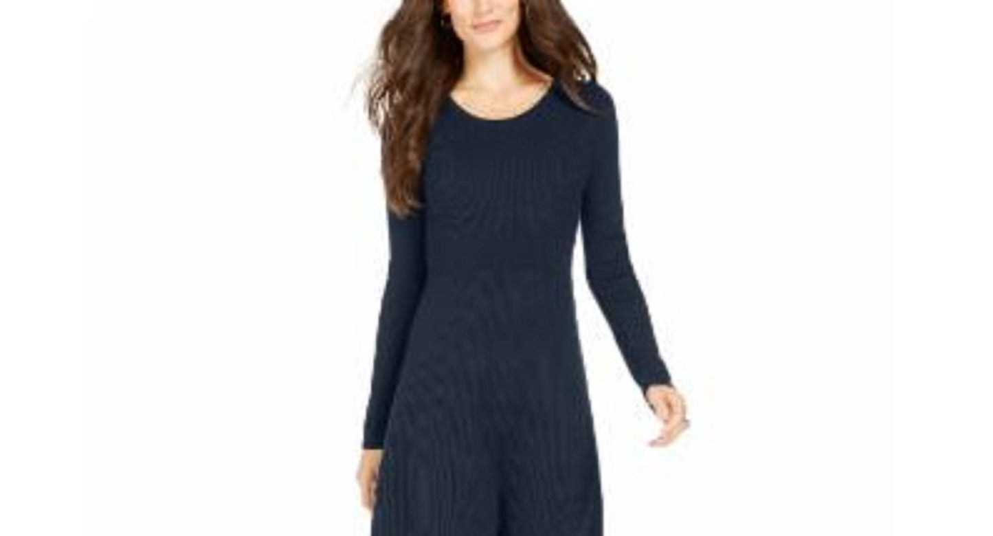 Style & Co Women's Ribbed-Knit Sweater Dress Navy Size Small