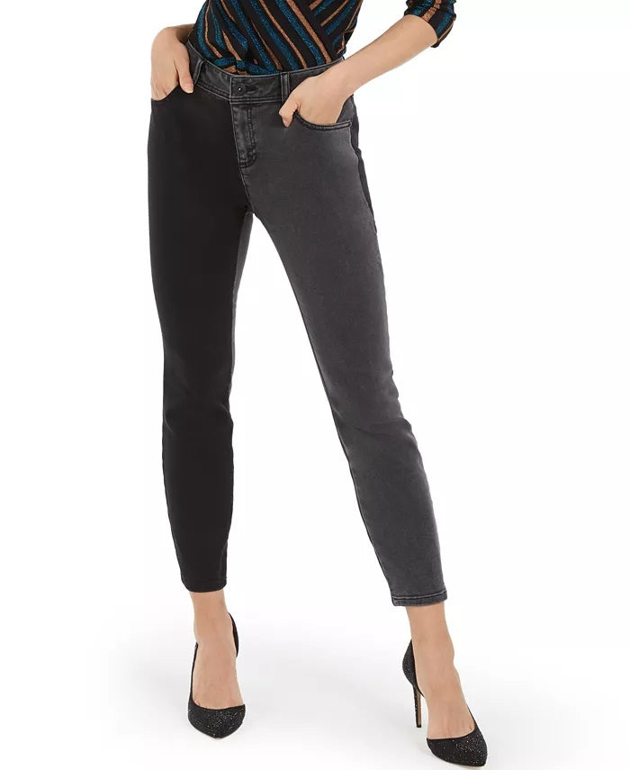 INC International Concepts Women's Two-Tone Skinny Jeans Black Size 6