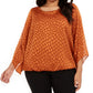 Alfani Women's Plus Size Printed Angel-Sleeve Bubble Top Brown Size 1X