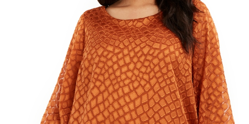 Alfani Women's Plus Size Printed Angel-Sleeve Bubble Top Brown Size 1X