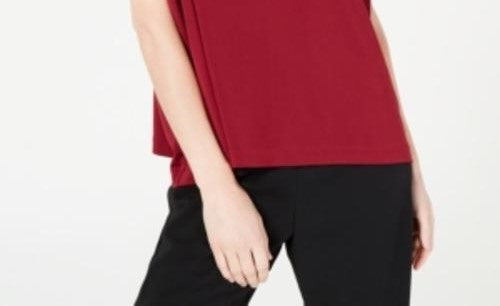 Alfani Women's Mock Neck Short Sleeve Top Wine Size Small