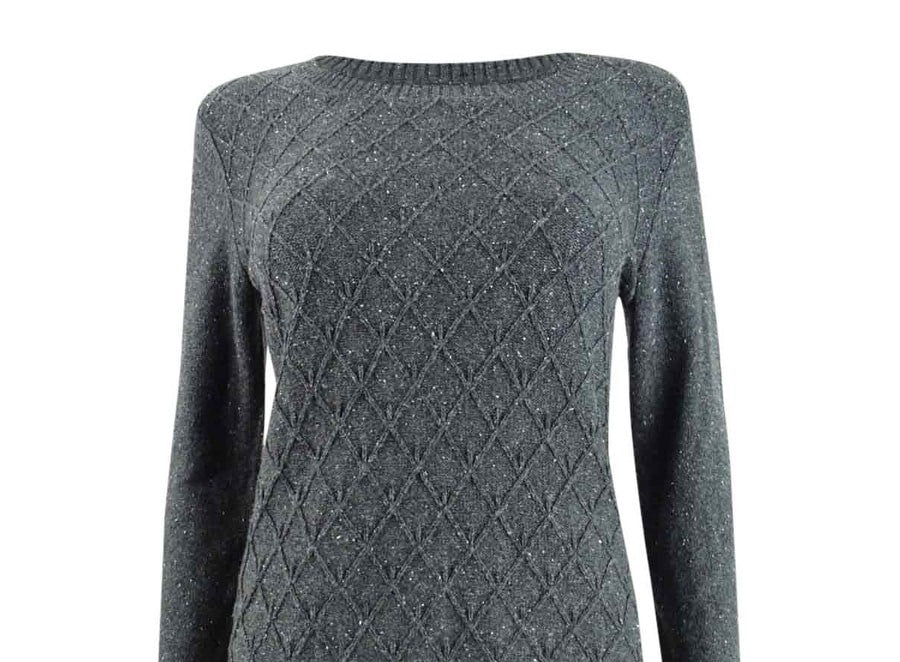 Karen Scott Women's Diamond Cable-Knit Sweater Charcoal SizeX-Small