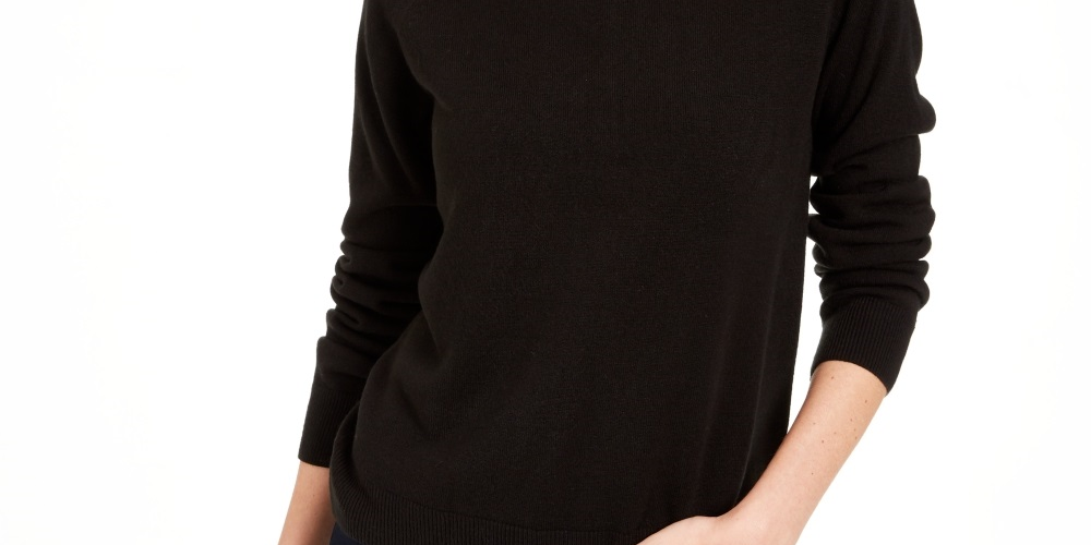 Karen Scott Women's Petite Mock-Neck Sweater  Black Size Petite Small-Medium