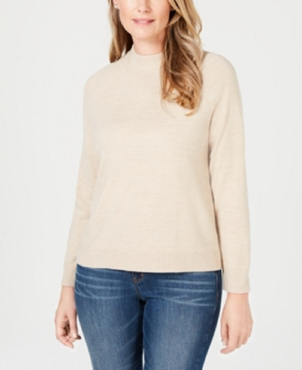 Karen Scott Women's Beige Long Sleeve Crew Neck Top Beige Petite Small