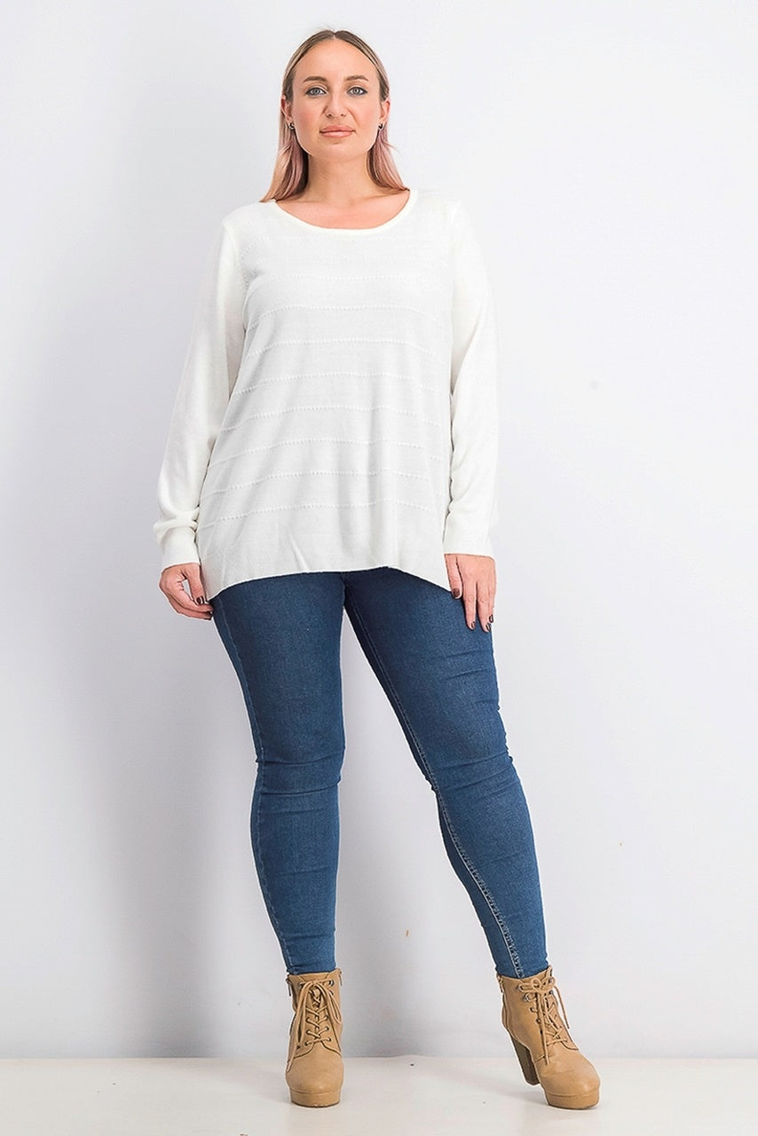 Karen Scott Women's Textured Stripe Sweater White Size X-Large