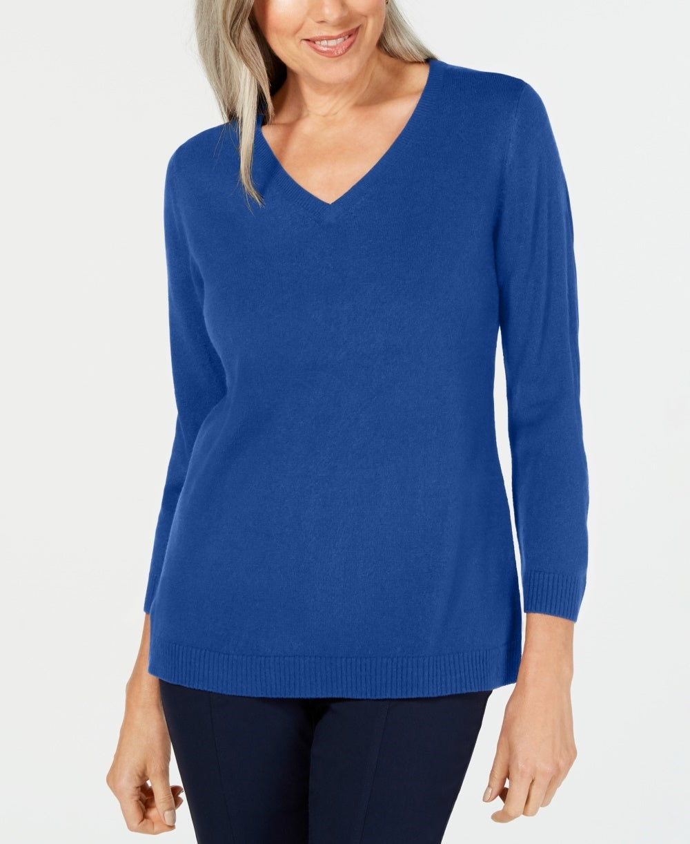 Karen Scott Women's V Neck Sweater Navy Size Medium
