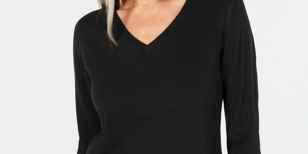 Karen Scott Women's V Neck Sweater Black Size Petite Small-Medium