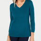 Karen Scott Women's Petite V-Neck Sweater  Teal  Size Medium
