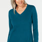 Karen Scott Women's Petite V-Neck Sweater  Teal  Size Medium