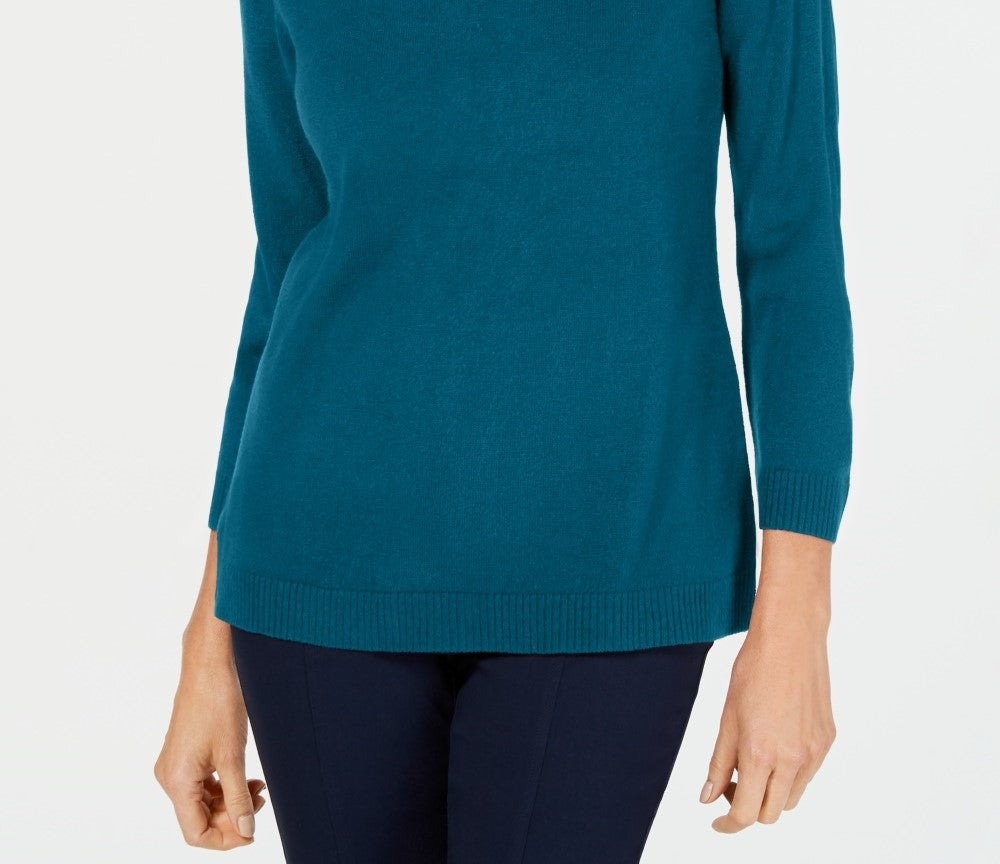 Karen Scott Women's Petite V-Neck Sweater  Teal  Size Medium