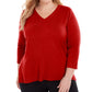 Karen Scott Women's Plus Size V-Neck Luxsoft Sweater Red Size 0X