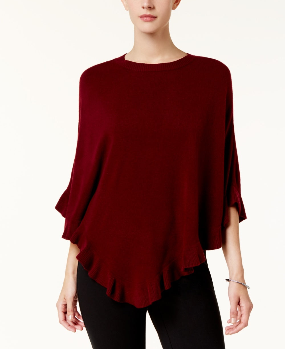 Karen Scott Women's Asymmetric Ruffled Poncho Red Size Small