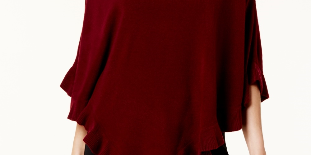 Karen Scott Women's Asymmetric Ruffled Poncho Red Size Small