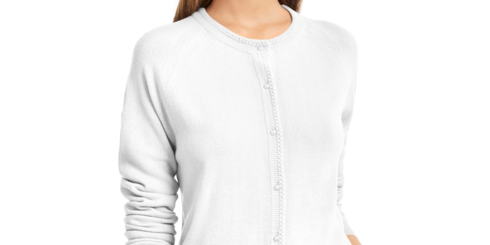 Karen Scott Women's Luxsoft Button Cardigan White Size PXL