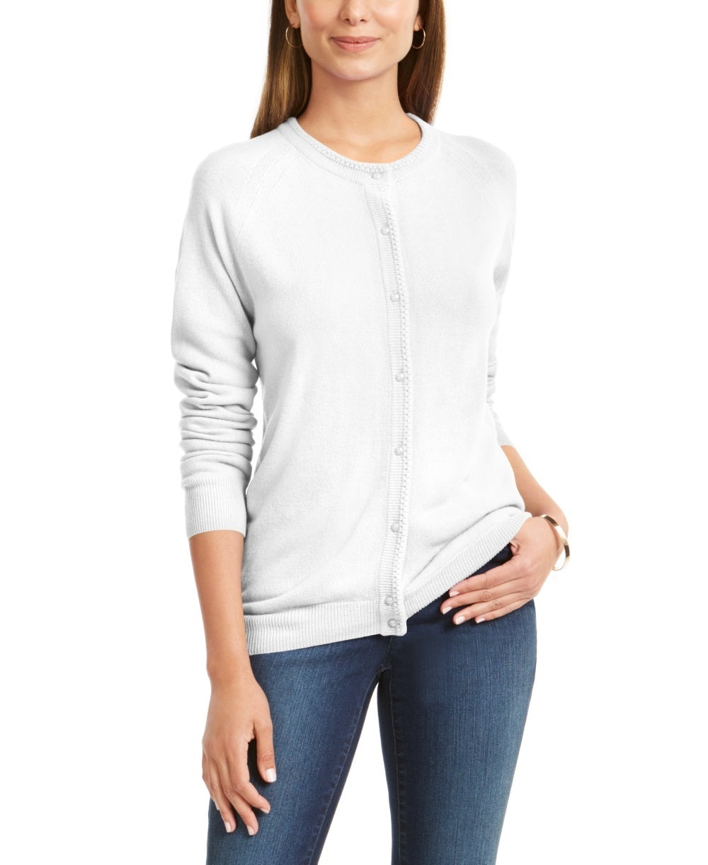 Karen Scott Women's Petite Luxsoft Button Cardigan White Size Petite Large