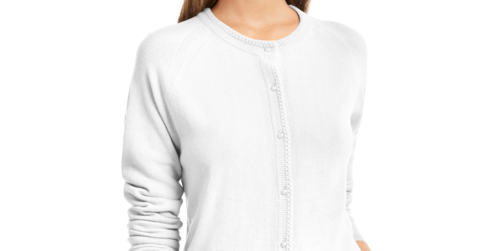 Karen Scott Women's Petite Luxsoft Button Cardigan White Size Petite Large
