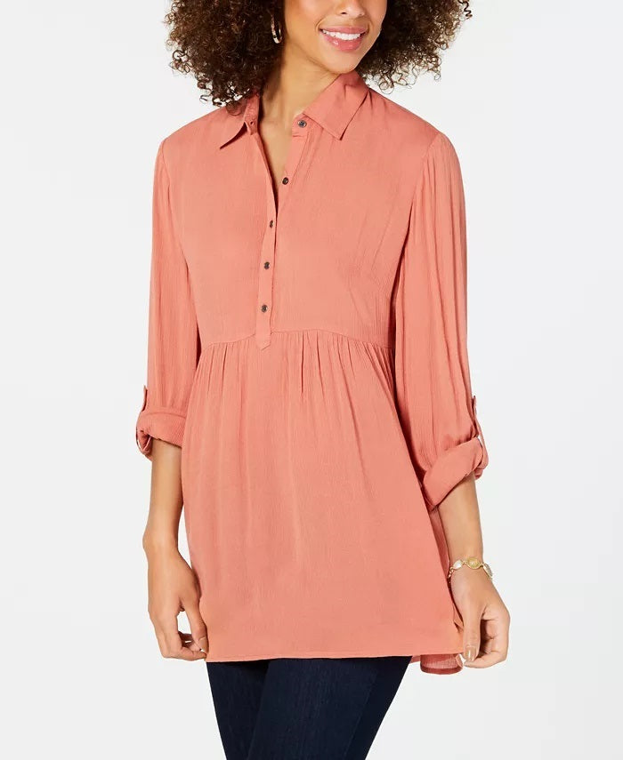 Style & Co Women's Babydoll Tunic Shirt Orange Size Petite Small