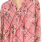 Charter Club Women's Printed Split Neck Top Pink Size Medium