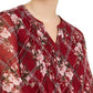 Charter Club Women's Printed Pintuck Front Top Wine Size 1X