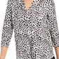 Charter Club Women's Animal Print Pleated V Neck Top White Size Large