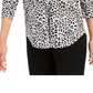 Charter Club Women's Animal Print Pleated V Neck Top White Size Large
