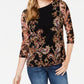 Charter Club Women's Floral Print Mesh Top Black Size Small