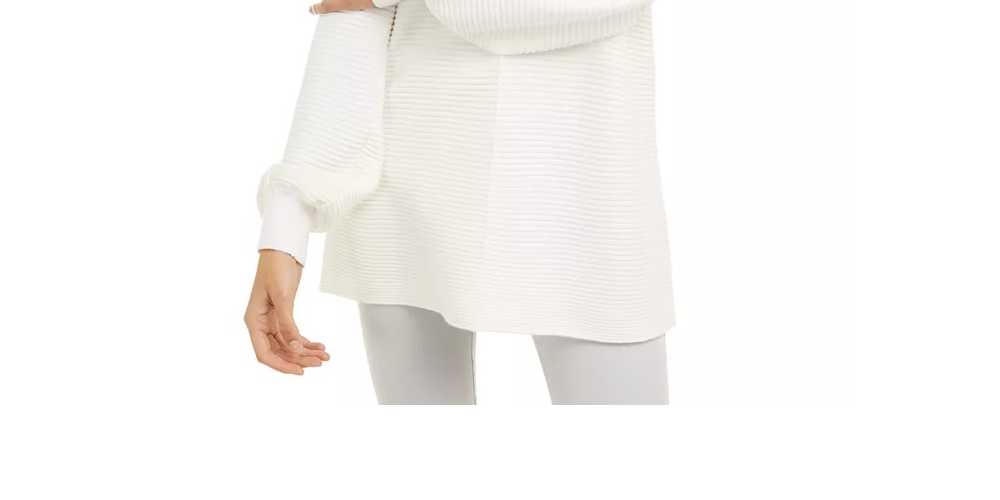 Alfani Women's Ribbed Knit Tunic Sweater White Size Petite Small
