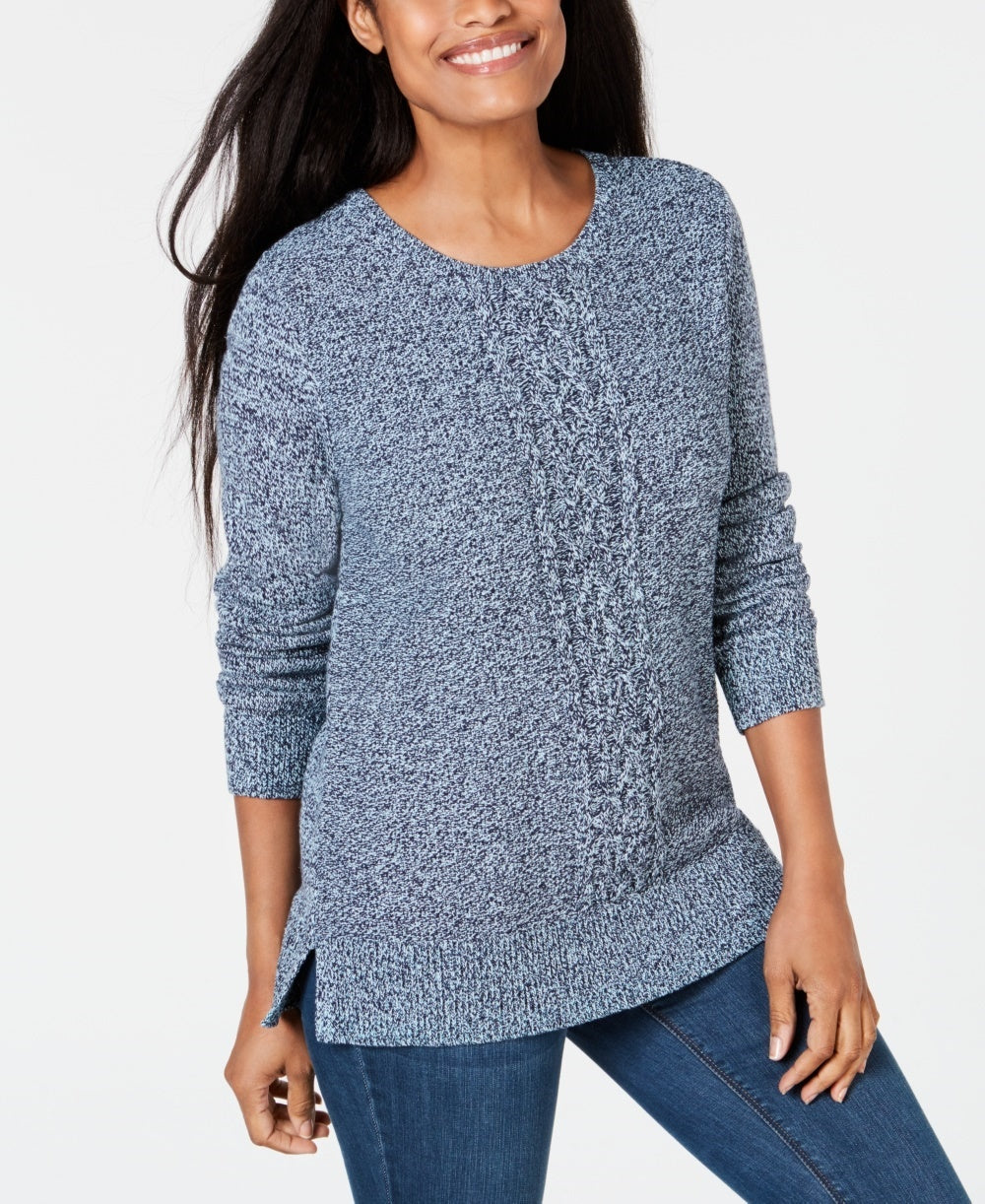 Karen Scott Women's Cable-Knit Panel Sweater Blue Size XX-Large
