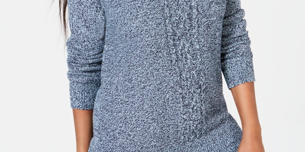 Karen Scott Women's Cable-Knit Panel Sweater Blue Size XX-Large