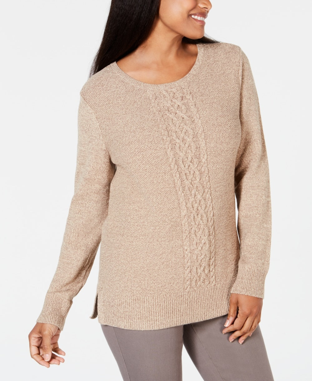 Karen Scott Women's Cable Knit Panel Sweater Brown Size Small