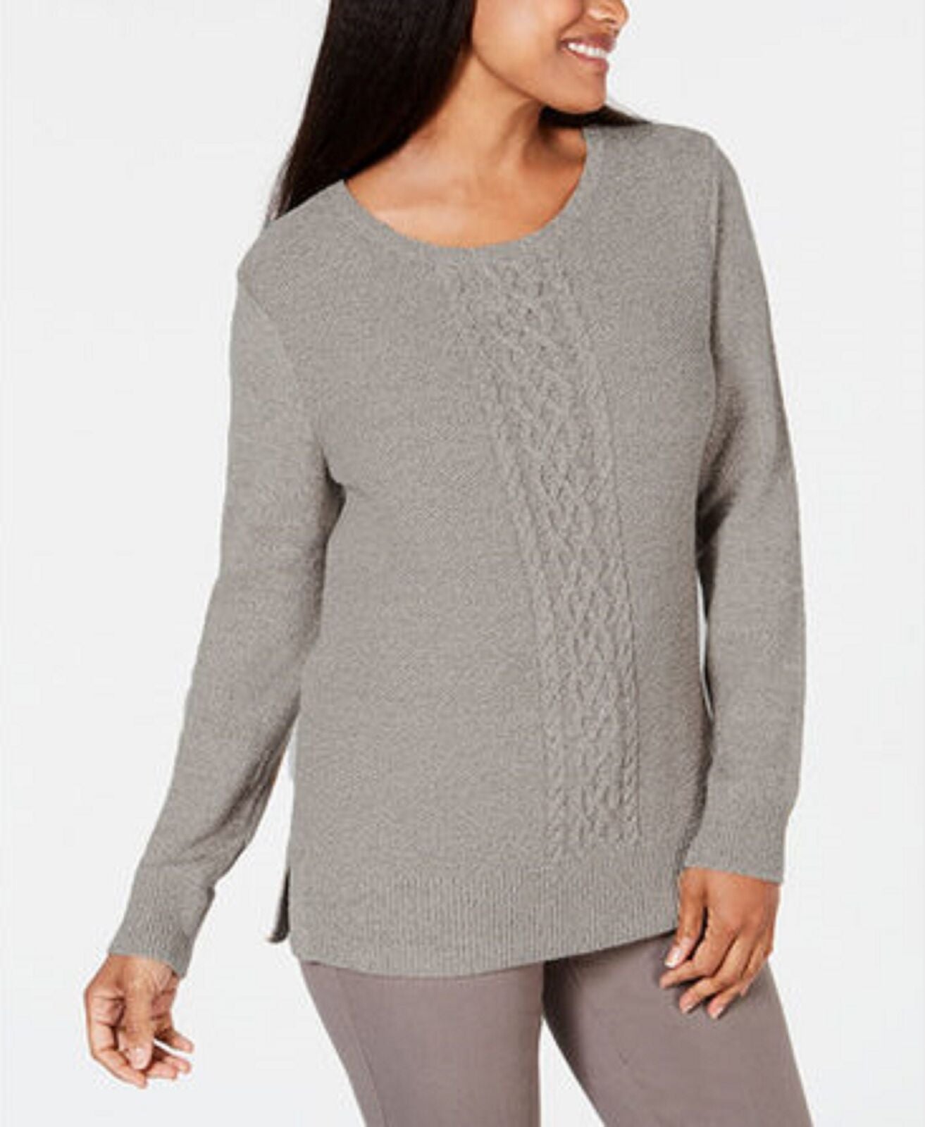 Karen Scott Women's Cable Knit Panel Sweater Grey Size XX-Large